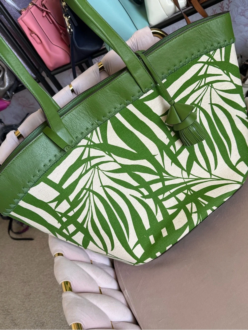 kate spade ♠️ The Pier Palm Fronds Canvas Large Tote 🌴